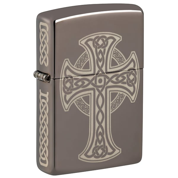 Zippo Laser Engraved Celtic Cross Design Black Ice Pocket Lighter